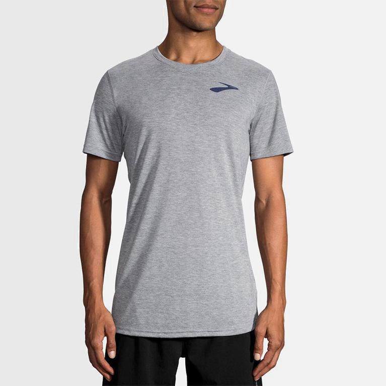 Brooks Distance Graphic Israel - Men's Short Sleeve Running Shirt - Grey (87609-THOC)